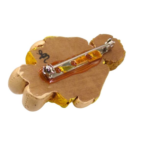 OOAK Artisan Rag Doll Brooch, Carved Wooden Vintage Baby Doll in Sunny Yellow - Picture 4 of 4